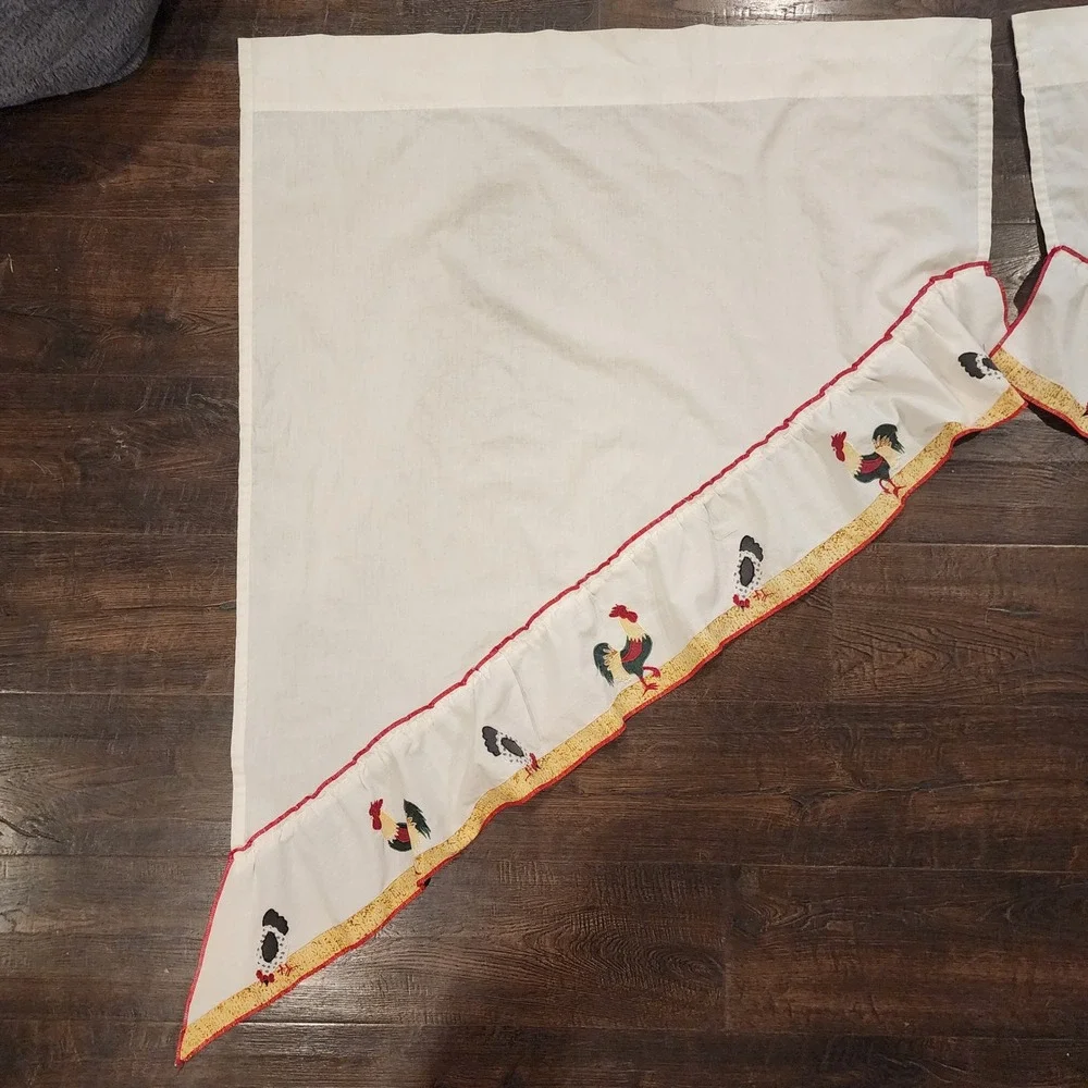Rooster Chicken Embroidered Ruffle Swag Kitchen Curtains Country Farmhouse Decor